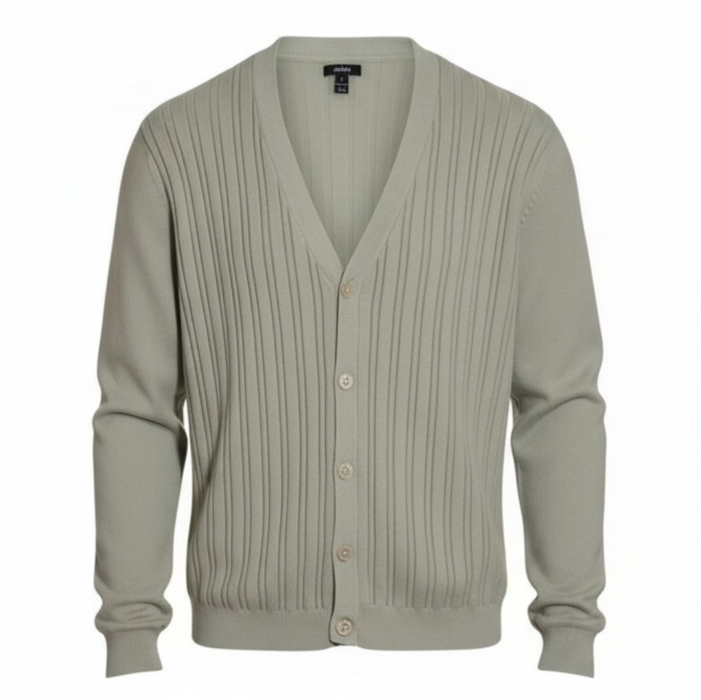 Alfani men’s large ribbed front v neck button up cardigan sweater tan